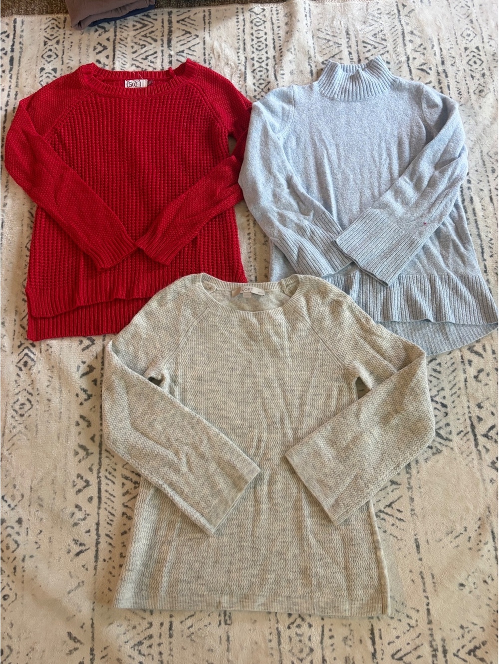 LOFT Petite Sweater Bundle - Red, Gray, and Beige Knit Sweaters, Size XXS/Petite